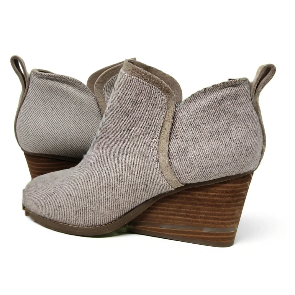 TOMS Kaia Wedge Bootie Size 6 Suede Twill Slip On Ankle Boot Minimalist Smart